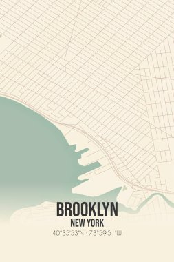 Brooklyn 'in klasik duvar sanat haritası, Kings, New York, ABD' de. Ormanlar, yollar, şehirler, göller ve nehirlerle ilgili hava planı.