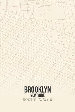 Brooklyn 'in klasik duvar sanat haritası, Kings, New York, ABD' de. Ormanlar, yollar, şehirler, göller ve nehirlerle ilgili hava planı.