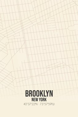 Brooklyn 'in klasik duvar sanat haritası, Kings, New York, ABD' de. Ormanlar, yollar, şehirler, göller ve nehirlerle ilgili hava planı.