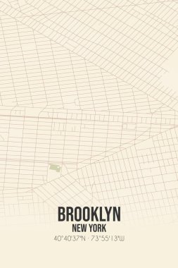 Brooklyn 'in klasik duvar sanat haritası, Kings, New York, ABD' de. Ormanlar, yollar, şehirler, göller ve nehirlerle ilgili hava planı.
