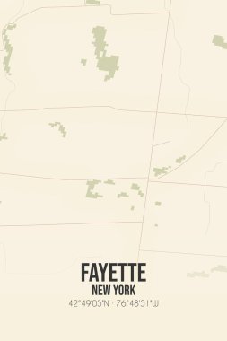 Vintage wall art map of Fayette, located in Seneca, New York, United States. Aerial plan with forests, roads, cities, lakes and rivers. clipart