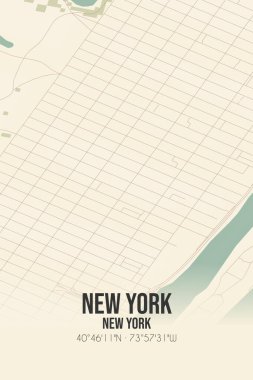 New York, New York, New York, ABD 'de bulunan klasik duvar sanat haritası. Ormanlar, yollar, şehirler, göller ve nehirlerle ilgili hava planı.
