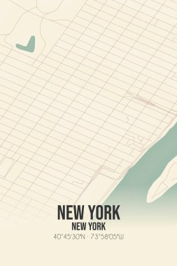 New York, New York, New York, ABD 'de bulunan klasik duvar sanat haritası. Ormanlar, yollar, şehirler, göller ve nehirlerle ilgili hava planı.