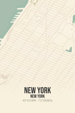 New York, New York, New York, ABD 'de bulunan klasik duvar sanat haritası. Ormanlar, yollar, şehirler, göller ve nehirlerle ilgili hava planı.