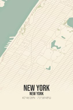 New York, New York, New York, ABD 'de bulunan klasik duvar sanat haritası. Ormanlar, yollar, şehirler, göller ve nehirlerle ilgili hava planı.