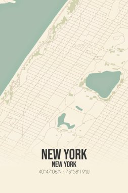 New York, New York, New York, ABD 'de bulunan klasik duvar sanat haritası. Ormanlar, yollar, şehirler, göller ve nehirlerle ilgili hava planı.