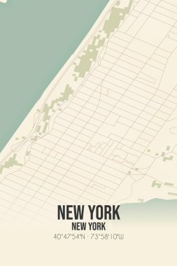 New York, New York, New York, ABD 'de bulunan klasik duvar sanat haritası. Ormanlar, yollar, şehirler, göller ve nehirlerle ilgili hava planı.