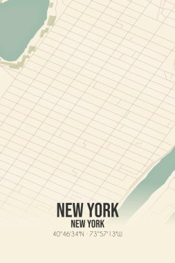 New York, New York, New York, ABD 'de bulunan klasik duvar sanat haritası. Ormanlar, yollar, şehirler, göller ve nehirlerle ilgili hava planı.