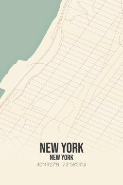 New York, New York, New York, ABD 'de bulunan klasik duvar sanat haritası. Ormanlar, yollar, şehirler, göller ve nehirlerle ilgili hava planı.