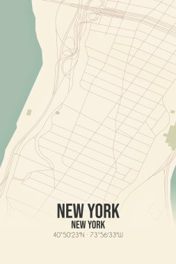 New York, New York, New York, ABD 'de bulunan klasik duvar sanat haritası. Ormanlar, yollar, şehirler, göller ve nehirlerle ilgili hava planı.
