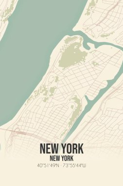 New York, New York, New York, ABD 'de bulunan klasik duvar sanat haritası. Ormanlar, yollar, şehirler, göller ve nehirlerle ilgili hava planı.