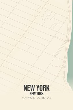 New York, New York, New York, ABD 'de bulunan klasik duvar sanat haritası. Ormanlar, yollar, şehirler, göller ve nehirlerle ilgili hava planı.