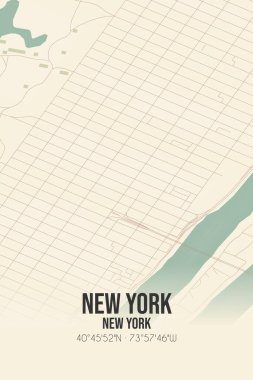 New York, New York, New York, ABD 'de bulunan klasik duvar sanat haritası. Ormanlar, yollar, şehirler, göller ve nehirlerle ilgili hava planı.