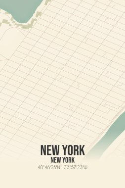 New York, New York, New York, ABD 'de bulunan klasik duvar sanat haritası. Ormanlar, yollar, şehirler, göller ve nehirlerle ilgili hava planı.