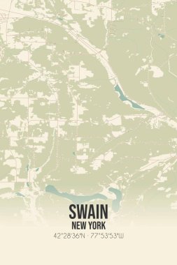 Vintage wall art map of Swain, located in Allegany, New York, United States. Aerial plan with forests, roads, cities, lakes and rivers. clipart