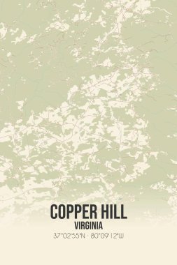 Copper Hill 'in klasik duvar haritası, Floyd, Virginia, ABD' de. Ormanlar, yollar, şehirler, göller ve nehirlerle ilgili hava planı.
