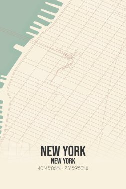New York, New York, New York, ABD 'de bulunan klasik duvar sanat haritası. Ormanlar, yollar, şehirler, göller ve nehirlerle ilgili hava planı.