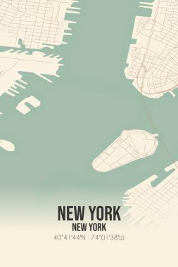New York, New York, New York, ABD 'de bulunan klasik duvar sanat haritası. Ormanlar, yollar, şehirler, göller ve nehirlerle ilgili hava planı.