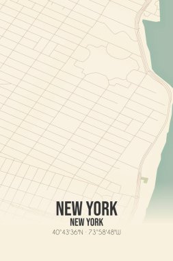 New York, New York, New York, ABD 'de bulunan klasik duvar sanat haritası. Ormanlar, yollar, şehirler, göller ve nehirlerle ilgili hava planı.