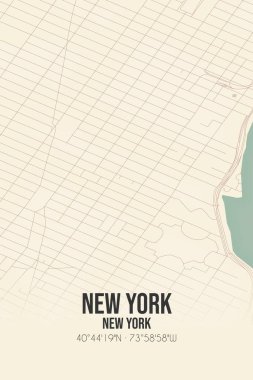 New York, New York, New York, ABD 'de bulunan klasik duvar sanat haritası. Ormanlar, yollar, şehirler, göller ve nehirlerle ilgili hava planı.