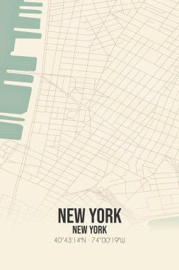 New York, New York, New York, ABD 'de bulunan klasik duvar sanat haritası. Ormanlar, yollar, şehirler, göller ve nehirlerle ilgili hava planı.