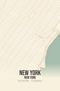 New York, New York, New York, ABD 'de bulunan klasik duvar sanat haritası. Ormanlar, yollar, şehirler, göller ve nehirlerle ilgili hava planı.