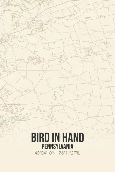 Bird In Hand 'in klasik duvar haritası, Lancaster, Pennsylvania, ABD' de. Ormanlar, yollar, şehirler, göller ve nehirlerle ilgili hava planı.