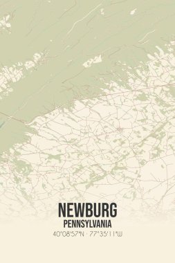 Vintage wall art map of Newburg, located in Cumberland, Pennsylvania, United States. Aerial plan with forests, roads, cities, lakes and rivers. clipart