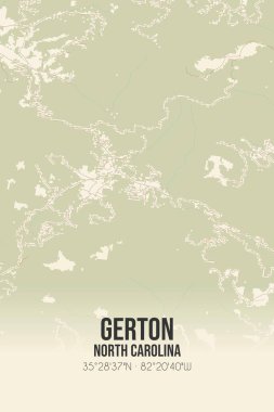 Gerton 'ın klasik duvar haritası, Amerika Birleşik Devletleri, Kuzey Carolina, Henderson' da. Ormanlar, yollar, şehirler, göller ve nehirlerle ilgili hava planı.