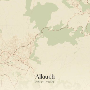 Marsilya, Provence-Alpes-Cote d 'Azur, Fransa' da bulunan klasik duvar sanat haritası. Ormanlar, yollar, şehirler, göller ve nehirlerle ilgili hava planı.