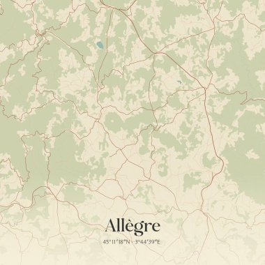 Le Puy-en-Velay, Auvergne-Rhone-Alpes, Fransa 'da bulunan klasik duvar sanat haritası. Ormanlar, yollar, şehirler, göller ve nehirlerle ilgili hava planı.
