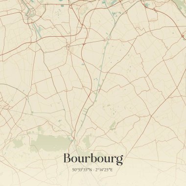 Viskinin klasik duvar sanat haritası Dunkerque, Hauts-de-France, Fransa 'da. Ormanlar, yollar, şehirler, göller ve nehirlerle ilgili hava planı.