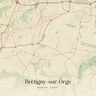 Bretigny-sur-orge 'un klasik duvar sanat haritası, Fransa' nın Ile-de-France bölgesindeki Palaiseau 'da. Ormanlar, yollar, şehirler, göller ve nehirlerle ilgili hava planı.