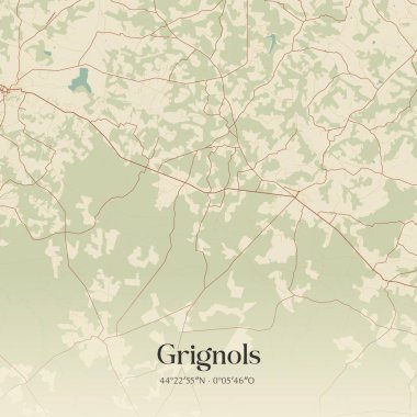 Langon, Nouvelle-Aquitaine, Fransa 'da bulunan Grignollerin klasik duvar sanat haritası. Ormanlar, yollar, şehirler, göller ve nehirlerle ilgili hava planı.