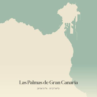 Las Palmas de Gran Canaria 'nın klasik duvar sanat haritası, İspanya' nın Canarias adasında yer almaktadır. Ormanlar, yollar, şehirler, göller ve nehirlerle ilgili hava planı.