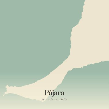 Pajara 'nın klasik duvar sanat haritası, İspanya' nın Canarias adasında. Ormanlar, yollar, şehirler, göller ve nehirlerle ilgili hava planı.