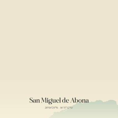 San Miguel de Abona 'nın klasik duvar sanat haritası, İspanya' nın Canarias şehrinde yer alıyor. Ormanlar, yollar, şehirler, göller ve nehirlerle ilgili hava planı.