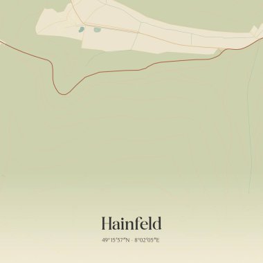 Vintage wall art map of Hainfeld, located in Rheinland-Pfalz, Germany. Aerial plan with forests, roads, cities, lakes and rivers. clipart