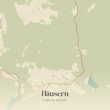 Vintage wall art map of Hausern, located in Baden-Wurttemberg, Germany. Aerial plan with forests, roads, cities, lakes and rivers. clipart