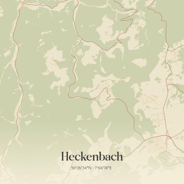 Vintage wall art map of Heckenbach, located in Rheinland-Pfalz, Germany. Aerial plan with forests, roads, cities, lakes and rivers. clipart