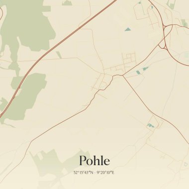 Vintage wall art map of Pohle, located in Niedersachsen, Germany. Aerial plan with forests, roads, cities, lakes and rivers. clipart