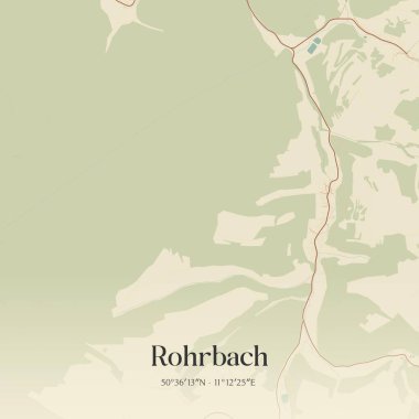 Vintage wall art map of Rohrbach, located in Thuringen, Germany. Aerial plan with forests, roads, cities, lakes and rivers. clipart