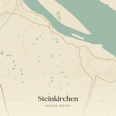 Steinkirchen 'in klasik duvar sanat haritası, Niedersachsen, Almanya' da. Ormanlar, yollar, şehirler, göller ve nehirlerle ilgili hava planı.