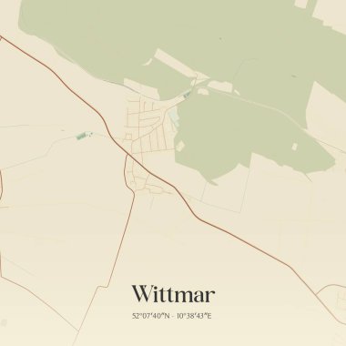 Vintage wall art map of Wittmar, located in Niedersachsen, Germany. Aerial plan with forests, roads, cities, lakes and rivers. clipart