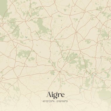 Confolens, Nouvelle-Aquitaine, Fransa 'da bulunan eski duvar sanat haritası. Ormanlar, yollar, şehirler, göller ve nehirlerle ilgili hava planı.