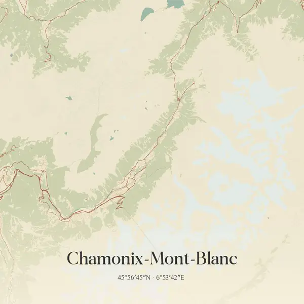 Chamonix-mont-blanc 'ın klasik duvar haritası, Bonneville, Auvergne-Rhone-Alpes, Fransa' da. Ormanlar, yollar, şehirler, göller ve nehirlerle ilgili hava planı.