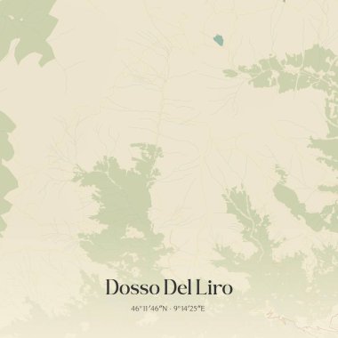 Dosso Del Liro 'nun klasik duvar haritası, Lombardia, İtalya' da. Ormanlar, yollar, şehirler, göller ve nehirlerle ilgili hava planı.