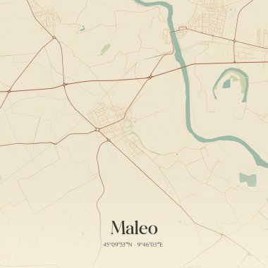 Lombardia, İtalya 'da bulunan Maleo' nun klasik duvar sanat haritası. Ormanlar, yollar, şehirler, göller ve nehirlerle ilgili hava planı.