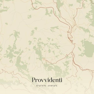 Vintage wall art map of Provvidenti, located in Molise, Italy. Aerial plan with forests, roads, cities, lakes and rivers. clipart