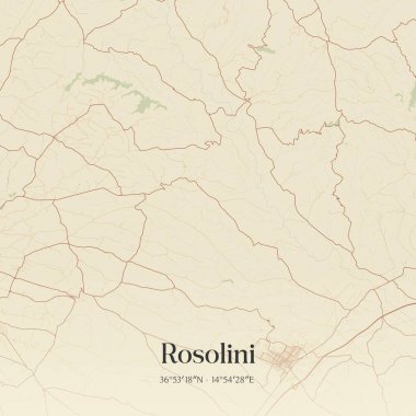 Vintage wall art map of Rosolini, located in Sicily, Italy. Aerial plan with forests, roads, cities, lakes and rivers. clipart